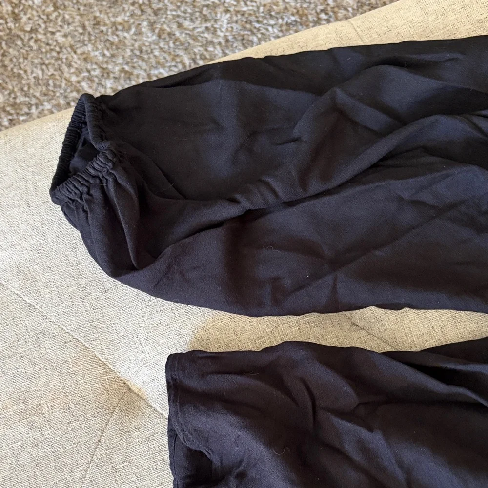 Old Navy Black Peasant Top with Puff Sleeves
